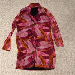 Women's Pink & Burgundy Abstract Print Button-Up dress